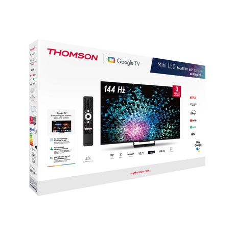 THOMSON 55MG7C15 MiniLED TV sprejemnik, 139cm (55"), 4K UHD, Google TV, 144Hz, WiFi, Bluetooth, HDR10, Dolby Atmos & Vision, STEREO zvočniki, Google Assistant, Chromecast, HOTEL Mode, pametni daljinec