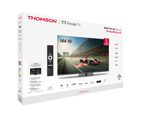 THOMSON 43QG7C04 QLED Pro TV sprejemnik, 109cm (43"), 4K UHD, Google TV, 144Hz, WiFi, Bluetooth, HDR10, Dolby Atmos, Dolby Vision, Google Assistant, Chromecast, vrtljivo stojalo, pametni daljinec