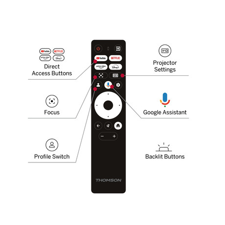 THOMSON VEGA PG35B projektor, 4K UHD, Google TV, pametni daljinec, črn (Premium Black)