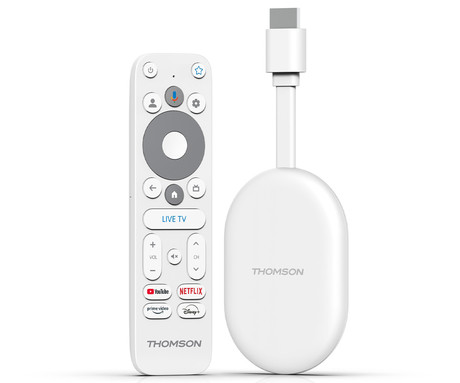 THOMSON 150 GO CAST multimedijski predvajalnik / center, 4K UHD, Google TV, WiFi, Bluetooth, Dolby Audio, Google Assistant, Chromecast, pametni daljinec, bel (Pure White)