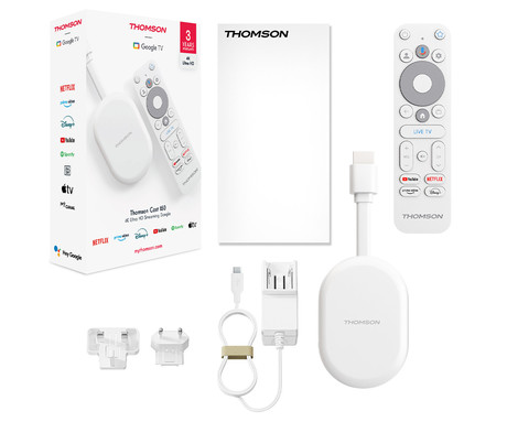 THOMSON 150 GO CAST multimedijski predvajalnik / center, 4K UHD, Google TV, WiFi, Bluetooth, Dolby Audio, Google Assistant, Chromecast, pametni daljinec, bel (Pure White)