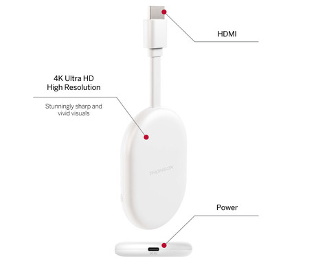 THOMSON 150 GO CAST multimedijski predvajalnik / center, 4K UHD, Google TV, WiFi, Bluetooth, Dolby Audio, Google Assistant, Chromecast, pametni daljinec, bel (Pure White)