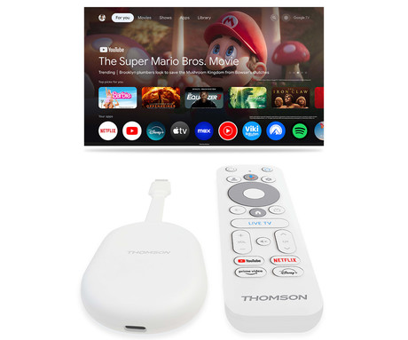 THOMSON 150 GO CAST multimedijski predvajalnik / center, 4K UHD, Google TV, WiFi, Bluetooth, Dolby Audio, Google Assistant, Chromecast, pametni daljinec, bel (Pure White)