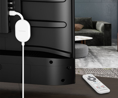 THOMSON 150 GO CAST multimedijski predvajalnik / center, 4K UHD, Google TV, WiFi, Bluetooth, Dolby Audio, Google Assistant, Chromecast, pametni daljinec, bel (Pure White)