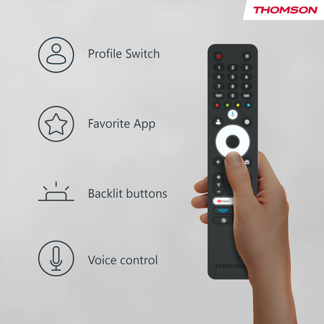 THOMSON 65UG5X15 LED TV sprejemnik, 164cm (65"), 4K UHD, Google TV, WiFi, Bluetooth, HDR10, Dolby Audio, Google Assistant, Chromecast, HOTEL Mode, Frameless oblika, pametni daljinec