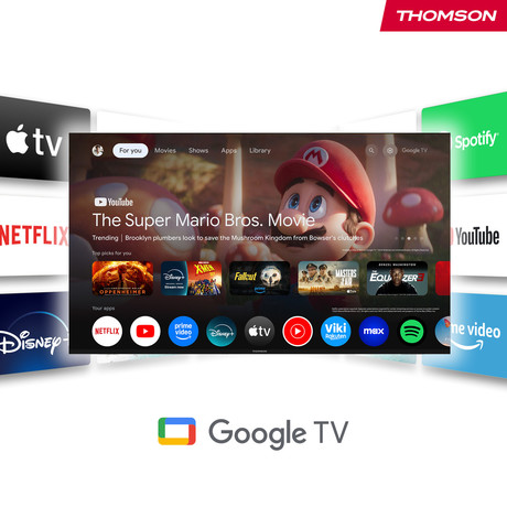 THOMSON 65UG5X15 LED TV sprejemnik, 164cm (65"), 4K UHD, Google TV, WiFi, Bluetooth, HDR10, Dolby Audio, Google Assistant, Chromecast, HOTEL Mode, Frameless oblika, pametni daljinec