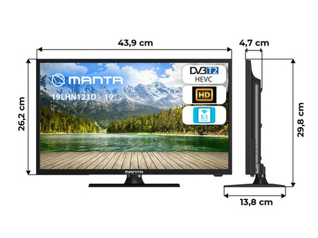 LED TV MANTA 19LHN123D, 48cm (19"), HD, 220V+12V napajanje, DVB-C/T2/HEVC, HDMI, USB, Hotel Mode