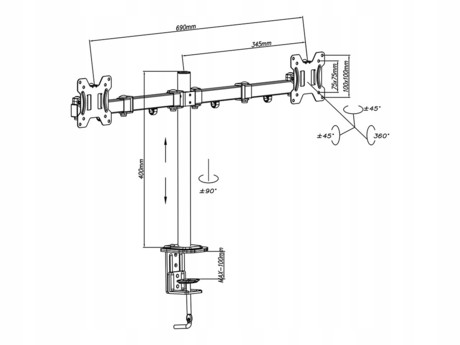 BLOW 76-871 dvojni nosilec za TV ali monitor do 32" (81cm), 360° rotacija, do 8kg, VESA standard do 100x100mm, jeklo