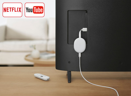 Google CHROMECAST 4K multimedijski predvajalnik / center, 4K UHD, HDR10, Dolby Atmos, Google Home + Assistant, WiFi, Bluetooth, glasovni daljinski upravljalnik, bel (Snow)