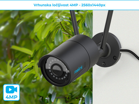 EOL - Kamera Reolink RLC-410W, zunanja/notranja, brezžična WiFi, 4MP Super HD, 2560x1440, nočno snemanje, senzor gibanja, vgrajen mikrofon, IP66, upravljanje na daljavo, črna