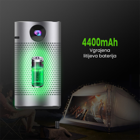 EOL - BYINTEK P7 prenosni mini LED DLP projektor, Android, Wifi, BT5.0, vgrajena baterija, vgrajen zvočnik, HD 1080P Max. 4K