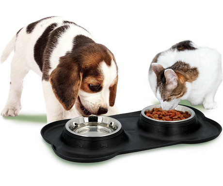 EOL - Pet Treatment dvojna posoda s podlogo za živali, 2x 170ml, za hrano / vodo, 36x21x3cm