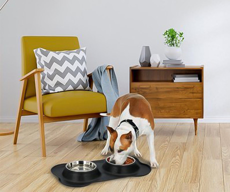 EOL - Pet Treatment dvojna posoda s podlogo za živali, 2x 400ml, za hrano / vodo, 46x27x4cm