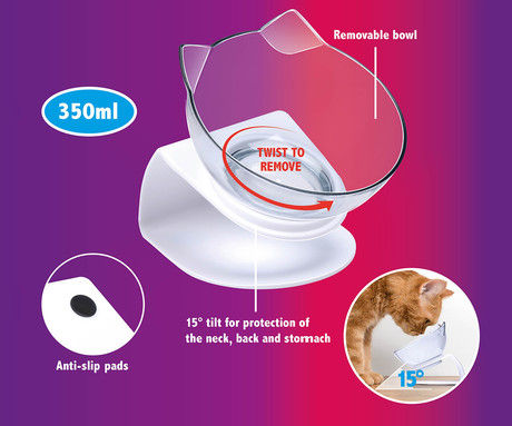 Pet Treatment posoda s stojalom za mačke, 350ml, za hrano / vodo, 15° nagib, 13.5x12.5x14cm
