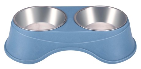 Pet Treatment dvojna posoda s stojalom za živali, 2x 350ml, za hrano / vodo, nerjaveče jeklo, 36x19.5x9cm, siva, modra, roza