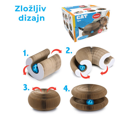 Pet Toys praskalnik za mačke, 3v1, igrača, žoga, zložljiv, 23x11x11cm