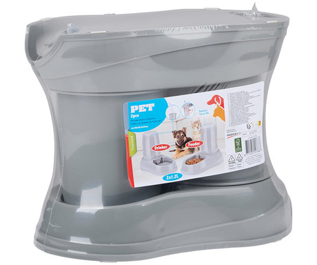 Pet Treatment komplet posod za živali, doziranje, 2x 1200ml, za hrano / vodo, 29x23x16.5cm, siv