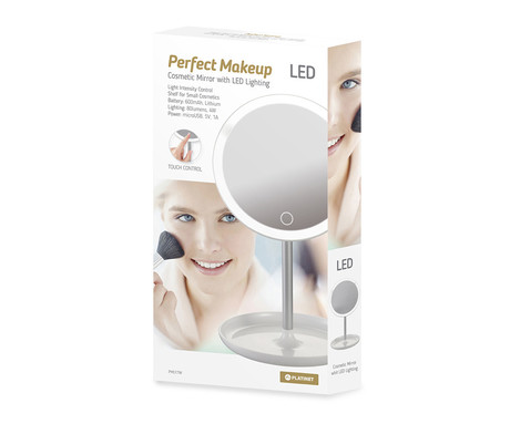 Platinet PMLY7W kozmetično ogledalo, make-up, LED osvetlitev, polnilna baterija, prilagodljiva svetlost, nastavljiv kot, belo