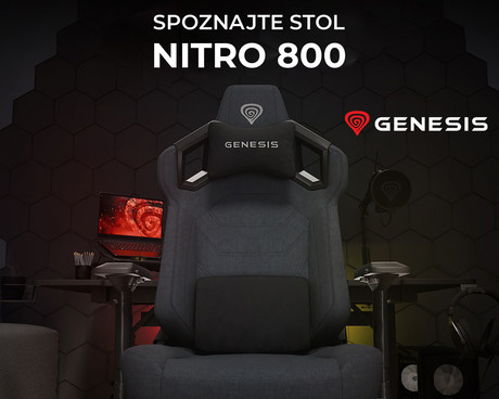 GENESIS NITRO 800 gaming / pisarniški stol, ergonomski, nastavljiva višina / naklon, zibanje, 2x blazina, 4D nasloni za roke, kolesa CareGLide™, tkanina, do 150kg, črno siv