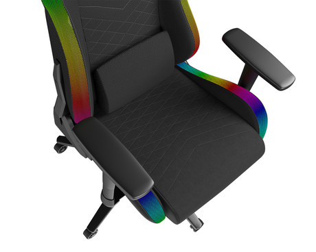GENESIS TRIT 660 RGB gaming / pisarniški stol, ergonomski, nastavljiva višina / naklon, zibanje, 2x blazina, 2D nasloni za roke, RGB LED osvetlitev, kolesa CareGLide™, tkanina, do 150kg, črn