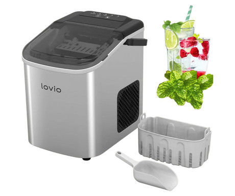 MANTA LOVIO LVIM001SL ledomat / naprava za izdelovanje ledu, 112W, 10kg/24ur, 1.1L rezervoar, S/L velikost kock, samodejno čiščenje, tiho delovanje, nerjaveče jeklo, +zajemalka, srebrn (Silver)