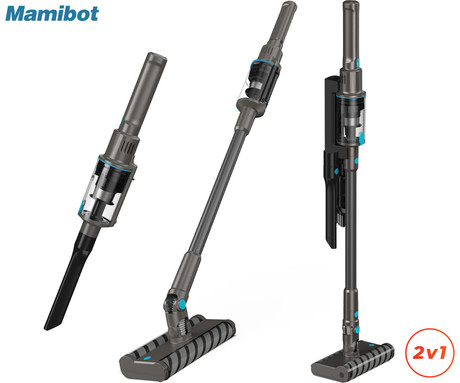 MAMIBOT FLEXA PRO brezžični sesalnik, 2v1 (pokončni, ročni), 14kPa moč, 360° vrtenje, 2200mAh polnilna baterija, 3 nastavki, stenska postaja, ultra lahka teža, za vse površine, črn (Shadow Black)
