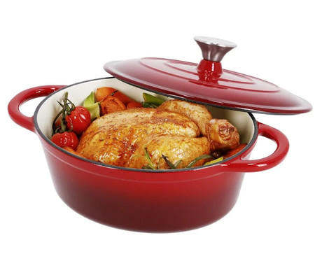 ALPINA litoželezni lonec / posoda, 5L, prevleka proti prijemanju, za vse vrste pečic in kuhalnikov, ročaji, 33x25x11cm, rdeč