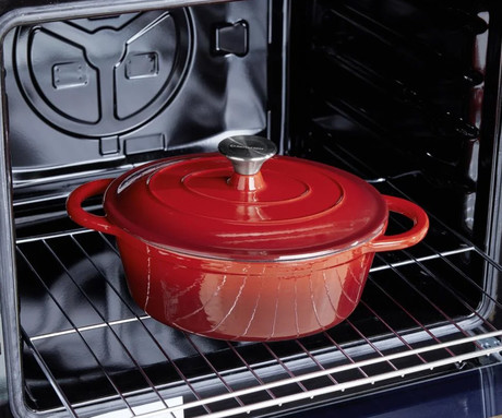 ALPINA litoželezni lonec / posoda, 5L, prevleka proti prijemanju, za vse vrste pečic in kuhalnikov, ročaji, 33x25x11cm, rdeč