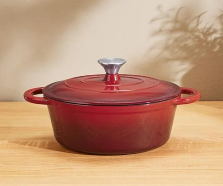 ALPINA litoželezni lonec / posoda, 5L, prevleka proti prijemanju, za vse vrste pečic in kuhalnikov, ročaji, 33x25x11cm, rdeč