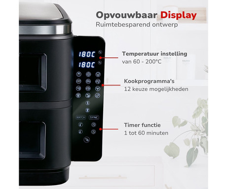 ALPINA DOUBLE XXL cvrtnik / friteza na vroč zrak, 11L, 2800W, 2x posoda, digital, časovnik / timer, sinhronizacija, samodejni izklop, brez olja, 80% manj maščob, črna ALPINA DOUBLE XXL cvrtnik / friteza na vroč zrak, 11L, 2800W, 2x posoda, digital, časovnik / timer, sinhronizacija, samodejni izklop, brez olja, 80% manj maščob, črna
