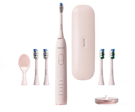 MANTA LOVIO SonicProtect PRO sonična električna zobna ščetka, 5 nastavkov, 5 načinov, 3 stopnje, senzor pritiska, Sonic Vibration tehnologija, baterija, IPX8 vodoodpornost, dodatki, roza(Blush Pink)