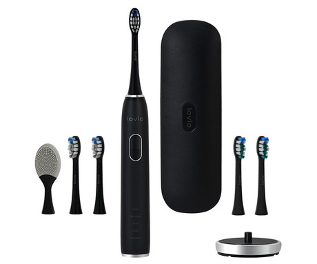MANTA LOVIO SonicProtect PRO sonična električna zobna ščetka, 5 nastavkov, 5 načinov, 3 stopnje, senzor pritiska, Sonic Vibration tehnologija, baterija, IPX8 vodoodpornost, dodatki, črna(Carbon Black)