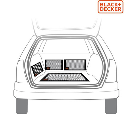 BLACK+DECKER mreže za prtljago za avto, 4 kos, različne velikosti, urejeno shranjevanje, Velcro, 40-80x25cm, črne