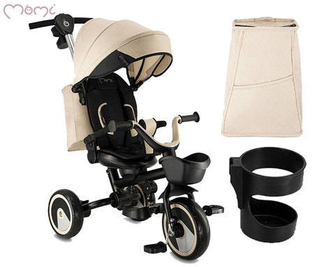 MoMi IVI 3v1 otroški voziček / kolo / tricikel, večnamenski, nastavljiv, zložljiv, črno-bež