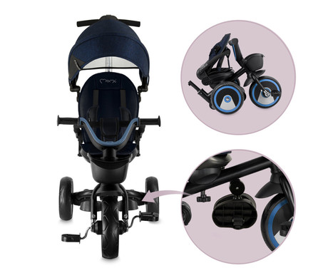 MoMi IVI 3v1 otroški voziček / kolo / tricikel, večnamenski, nastavljiv, zložljiv, črno-moder