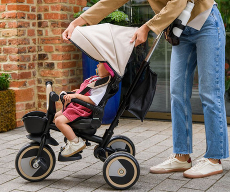 MoMi IVI 3v1 otroški voziček / kolo / tricikel, večnamenski, nastavljiv, zložljiv, črno-moder