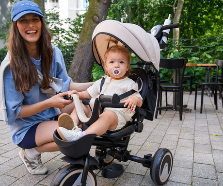 MoMi IVI 3v1 otroški voziček / kolo / tricikel, večnamenski, nastavljiv, zložljiv, črno-moder