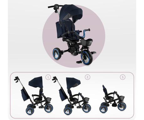 MoMi IVI 3v1 otroški voziček / kolo / tricikel, večnamenski, nastavljiv, zložljiv, črno-moder