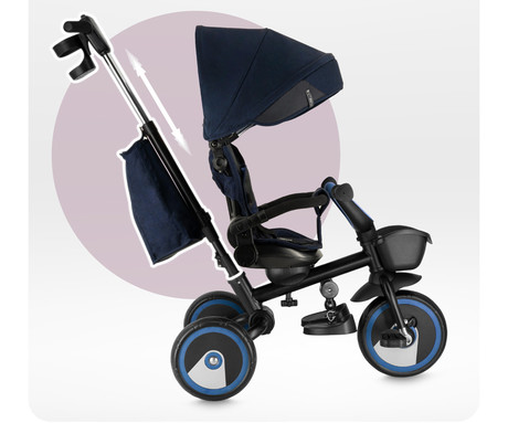 MoMi IVI 3v1 otroški voziček / kolo / tricikel, večnamenski, nastavljiv, zložljiv, črno-moder