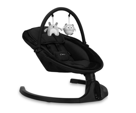 MoMi KENANI ONYX 2v1 otroški gugalnik / zibelka, električni, Bluetooth, 5 načinov zibanja, nastavljiv časovnik, melodije, lok z igračami, varnostni pas, daljinski upravljalnik, črn (Onyx)
