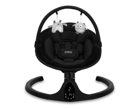 MoMi KENANI ONYX 2v1 otroški gugalnik / zibelka, električni, Bluetooth, 5 načinov zibanja, nastavljiv časovnik, melodije, lok z igračami, varnostni pas, daljinski upravljalnik, črn (Onyx)