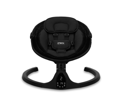 MoMi KENANI ONYX 2v1 otroški gugalnik / zibelka, električni, Bluetooth, 5 načinov zibanja, nastavljiv časovnik, melodije, lok z igračami, varnostni pas, daljinski upravljalnik, črn (Onyx)