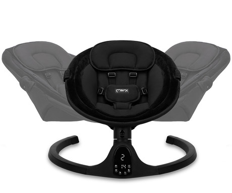 MoMi KENANI ONYX 2v1 otroški gugalnik / zibelka, električni, Bluetooth, 5 načinov zibanja, nastavljiv časovnik, melodije, lok z igračami, varnostni pas, daljinski upravljalnik, črn (Onyx)