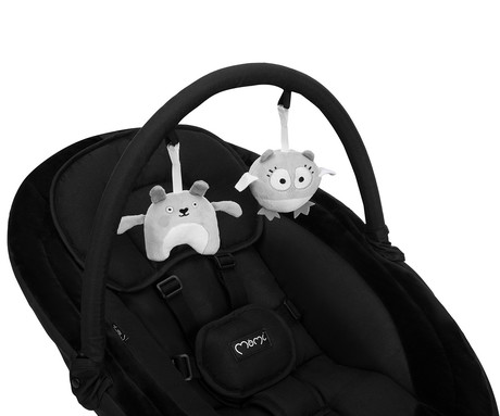 MoMi KENANI ONYX 2v1 otroški gugalnik / zibelka, električni, Bluetooth, 5 načinov zibanja, nastavljiv časovnik, melodije, lok z igračami, varnostni pas, daljinski upravljalnik, črn (Onyx)