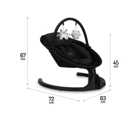 MoMi KENANI ONYX 2v1 otroški gugalnik / zibelka, električni, Bluetooth, 5 načinov zibanja, nastavljiv časovnik, melodije, lok z igračami, varnostni pas, daljinski upravljalnik, črn (Onyx)