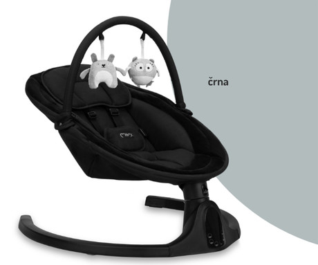 MoMi KENANI ONYX 2v1 otroški gugalnik / zibelka, električni, Bluetooth, 5 načinov zibanja, nastavljiv časovnik, melodije, lok z igračami, varnostni pas, daljinski upravljalnik, črn (Onyx)