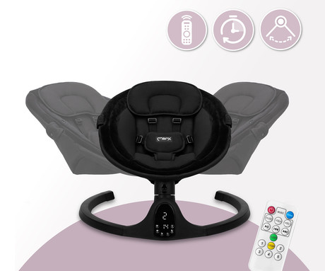 MoMi KENANI ONYX 2v1 otroški gugalnik / zibelka, električni, Bluetooth, 5 načinov zibanja, nastavljiv časovnik, melodije, lok z igračami, varnostni pas, daljinski upravljalnik, črn (Onyx)