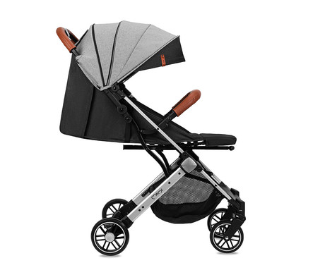 MoMi ESTELLE LIGHT otroški voziček, zložljiv, nastavljiv, streha, varnostni pas, košara, trpežna EVA kolesa, nožna zavora, 105x75x51cm, sivo-srebrn