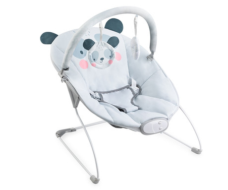 MoMi GLOSSY otroški gugalnik / zibelka, panda, 8 melodij, 3 stopnje vibriranja, igrače, varnostni pasovi, siva