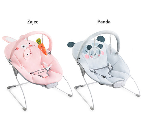 MoMi GLOSSY otroški gugalnik / zibelka, panda, 8 melodij, 3 stopnje vibriranja, igrače, varnostni pasovi, siva